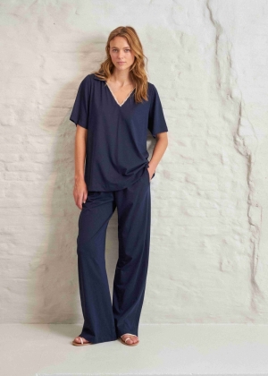 JERSEY PYJAMA KORTE MOUWEN DEEP BLUE